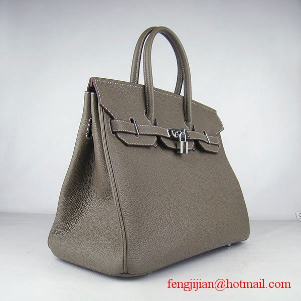 Hermes Birkin 35cm Tendon Veins Leather Bag Khaki Silver Hardware